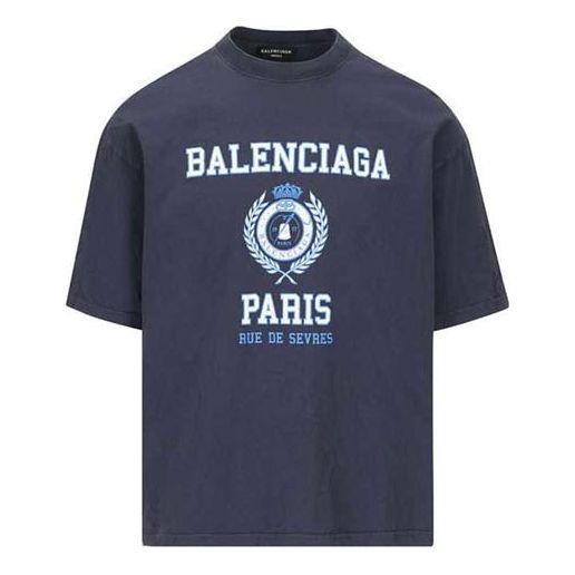 Balenciaga Varsity Logo Short Sleeve T-Shirt 'Navy' 612966TMV954140