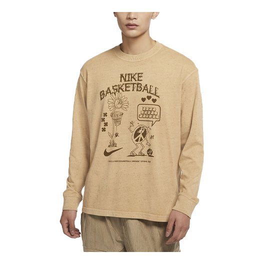 Men's Nike Alphabet Cartoon Pattern Printing Long Sleeves Brown T-Shirt DN3045-101