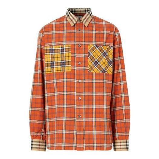 Burberry Check Flannel Shirt Male Orange 80218071