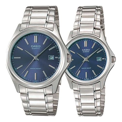 CASIO ENTICER& VINTAGESerieses Silver/Blue Couple Quartz Waterproof Blue Dial Blue Analog MTP-1183A-2A&LTP-1183A-2A