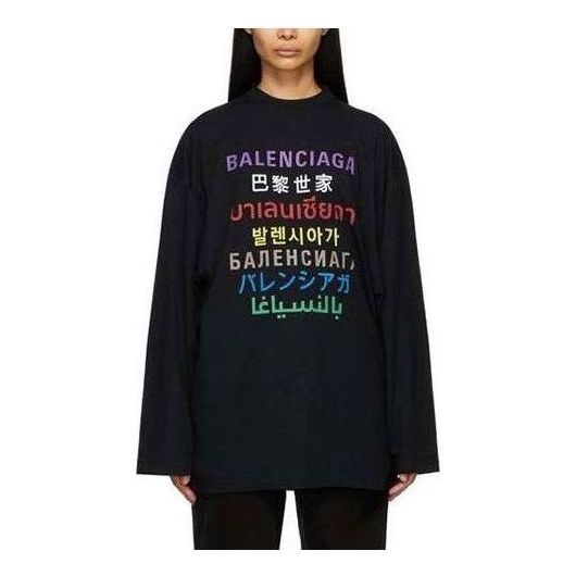 Balenciaga Languages Logo Long Sleeve T-Shirt 'Black Multicolor' 641667TJVI32771
