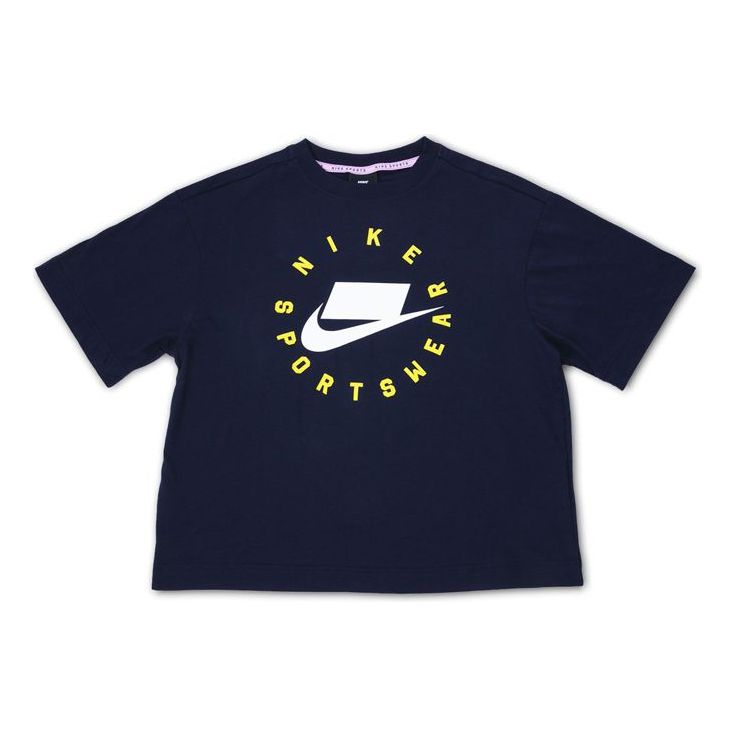 (WMNS) Nike Sportswear TOP Sports Loose Casual Short Sleeve Obsidian 'Black' AT0567-451