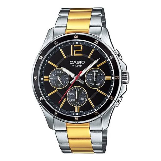 CASIO Waterproof Stainless Steel Strap Quartz Mens BlackGold Analog MTP-1374SG-1AVDF