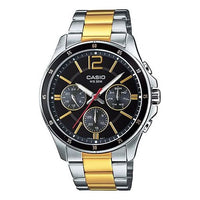 CASIO Waterproof Stainless Steel Strap Quartz Mens BlackGold Analog MTP-1374SG-1AVDF
