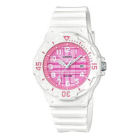 CASIO Waterproof Quartz Date Display Pink Plaid Dial 34.2mm Resin Strap Watch White Analog LRW-200H-4CVDF