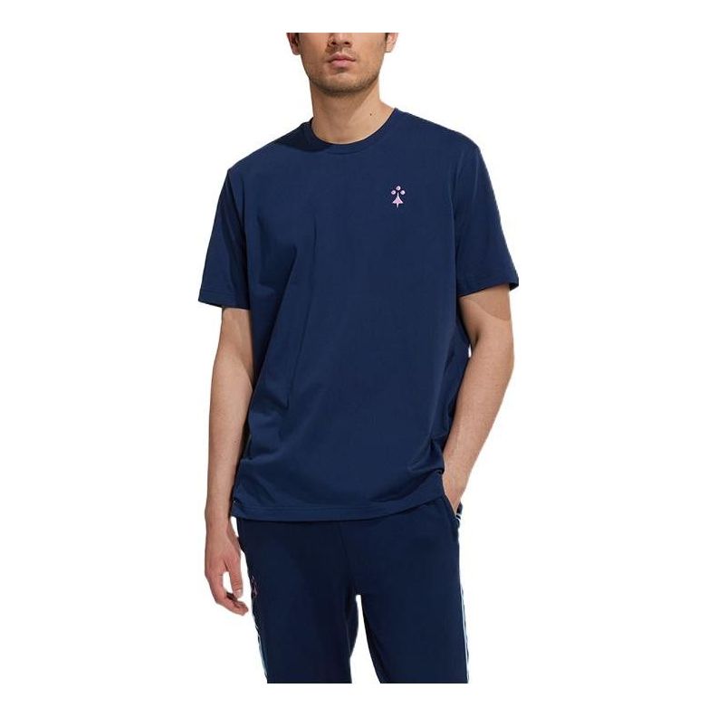 Men's adidas Solid Color Logo Printing Round Neck Sports Short Sleeve Blue T-Shirt HL0562