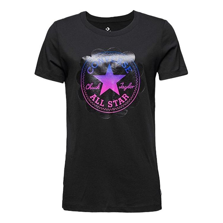 (WMNS) Converse Logo Printing Sports Short Sleeve Black 10009151-001