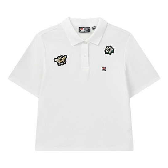 (WMNS) FILA Bee Flower Embroidered Short Sleeve Polo Shirt White F11W028118F-WT