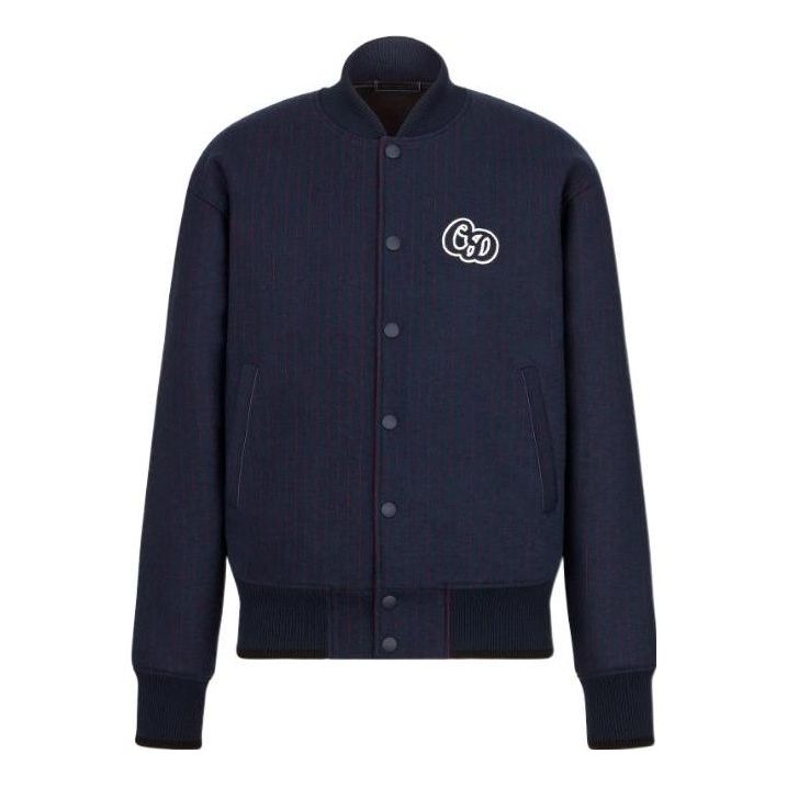 Men's DIOR SS22 Logo Printing Stripe Long Sleeves Jacket Autumn Blue 213J431A0738-C583