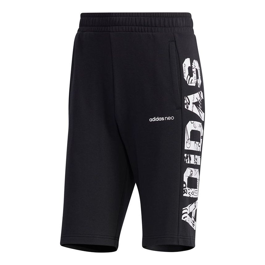 adidas neo Colorblock Alphabet Logo Casual Sports Straight Shorts Black GJ8882