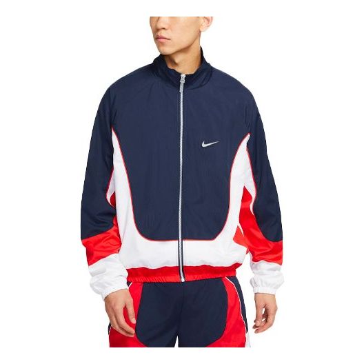 Nike Throwback Colorblock Woven Sports Basketball Stand Collar Jacket Navy Blue Dark blue CV1932-419