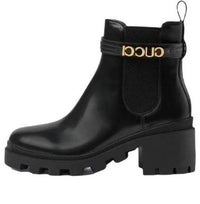 (WMNS) Gucci Mid-Heel Boot With Logo 'Black Leather' 734909-AABK6-1000