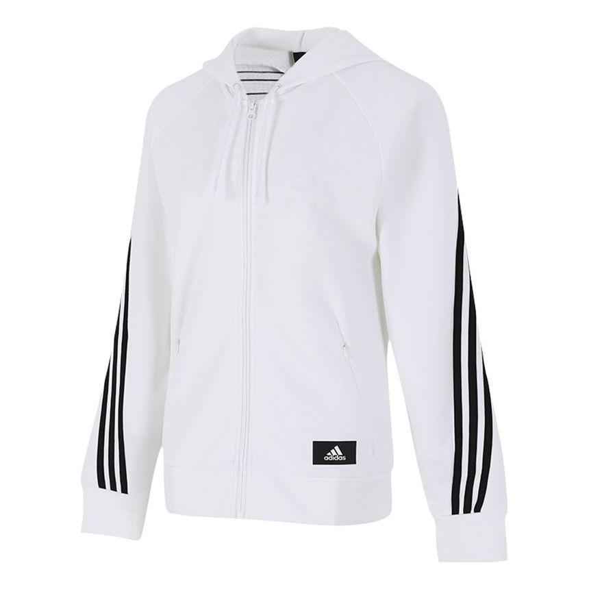 (WMNS) adidas FIeece 3-Stripe REG Knit Jacket 'White Black' H57293