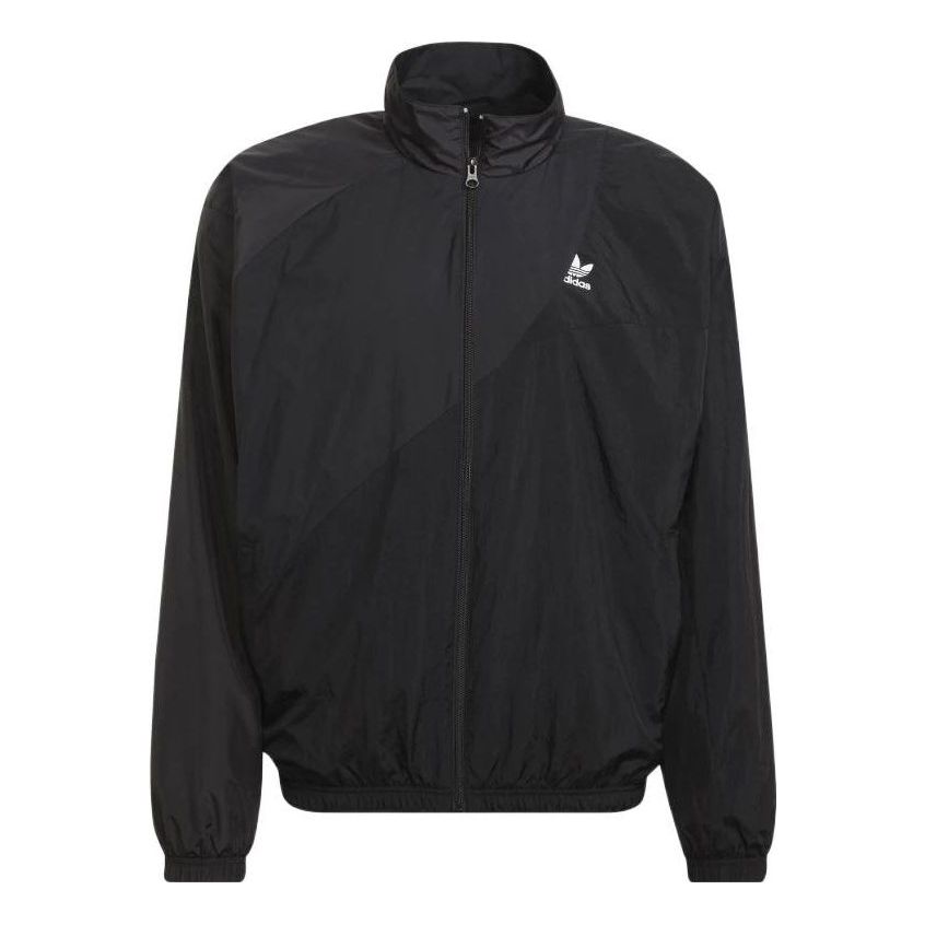 Men's adidas originals Solid Color Printing Long Sleeves Stand Collar Sports Black Jacket HE2952