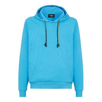 Men's FENDI FW21 Drawstring Hood Long Sleeves Knit Sports Light Blue FY1043AGACF1DO8