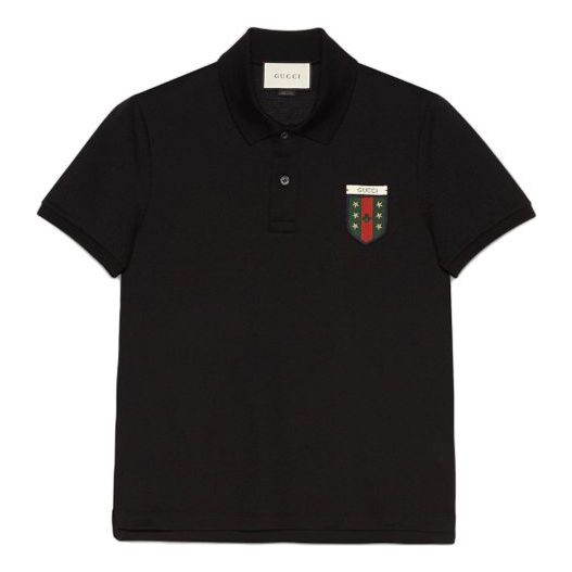 Gucci Ribbon Shield Short Sleeve Polo Shirt For Men Black 408322-X7333-1000