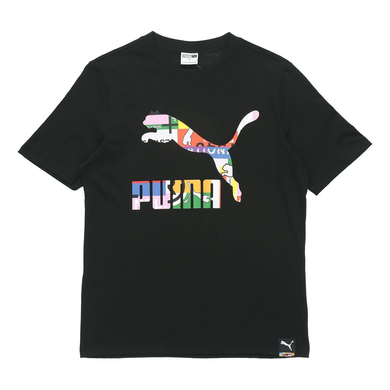 PUMA Intl Tee Multi-Color Logo Printing Sports Round Neck Short Sleeve Black 532274-51