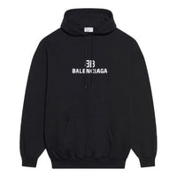 (WMNS) Balenciaga Bb Pixel Fleece Drawstring Hooded Long Sleeves Hoodie Black 578135TKVI81070