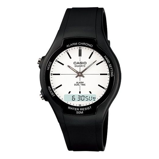 CASIO Quartz Waterproof BlackWhite Dial Mens BlackWhite Analog/Digital Combo AW-90H-7E