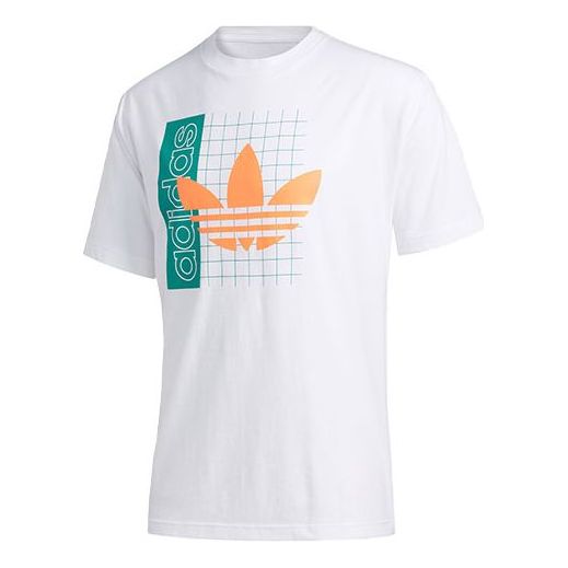 adidas originals Grid Tref Tee Retro mesh Logo Printing Sports Round Neck Short Sleeve White FM1560