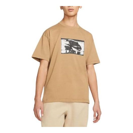 Men's Nike Pattern Printing Round Neck Pullover Short Sleeve Khaki T-Shirt DR5758-258