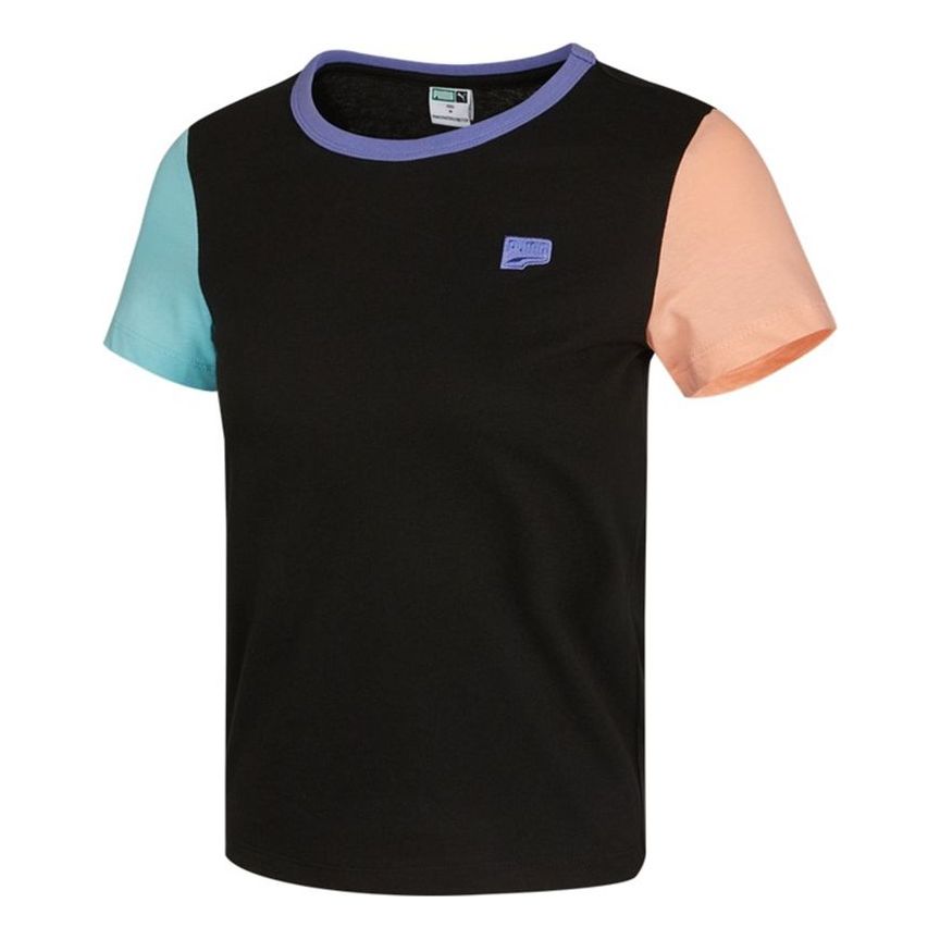 (WMNS) PUMA Casual Colorblock Round Neck Short Sleeve Black 531441-01