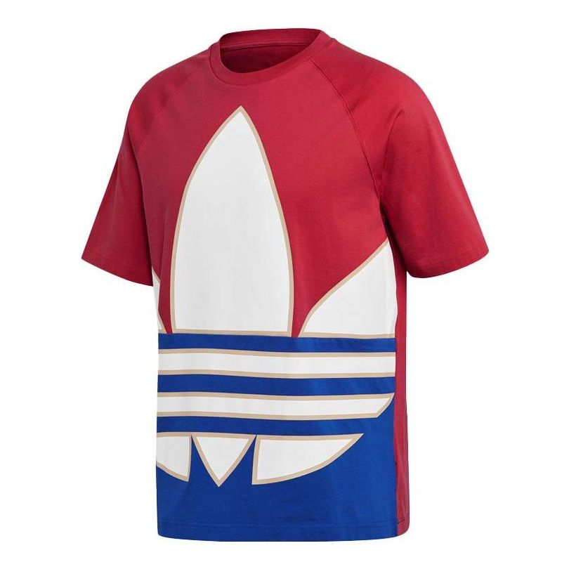 Men's adidas originals Colorblock Large Logo Round Neck Casual Short Sleeve Red T-Shirt GE6222
