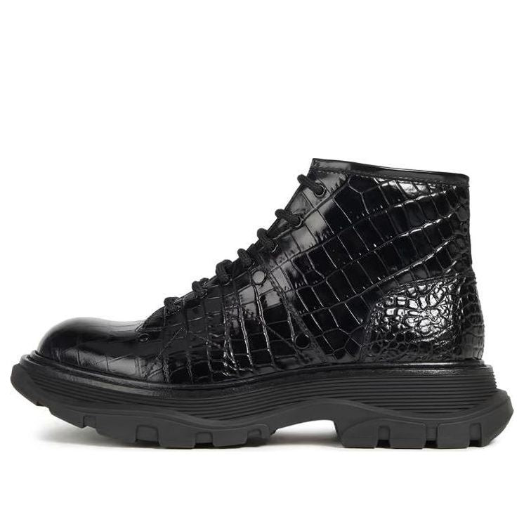 (WMNS) Alexander McQueen Crocodile Effect Hybrid boots 'Black' 633905WHYQ11000