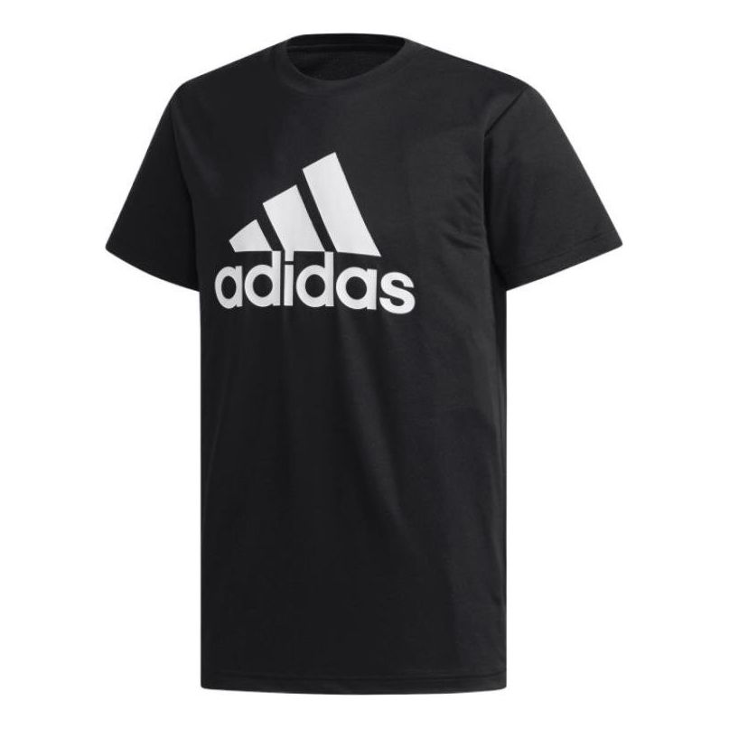 Men's adidas Large Logo Printing Round Neck Pullover Short Sleeve Black T-Shirt CY9874