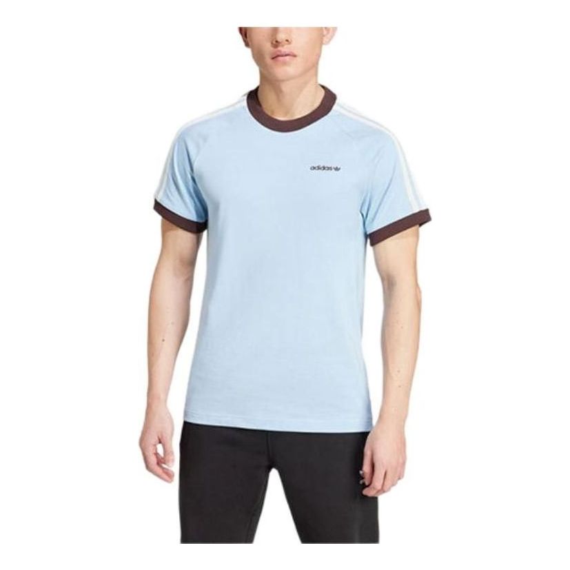 adidas Originals Small Logo Stripe Crew Neck Straight Fit T-Shirt Asia Sizing 'Blue' JC6512