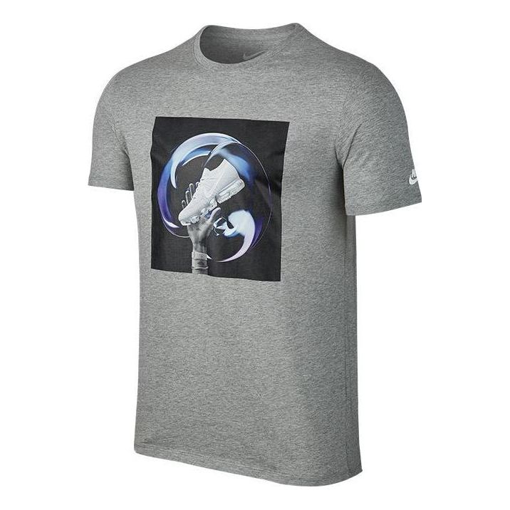 Men's Nike Creative Shoes Alphabet Large Printing Pattern Sports Gray T-Shirt AH8400-063