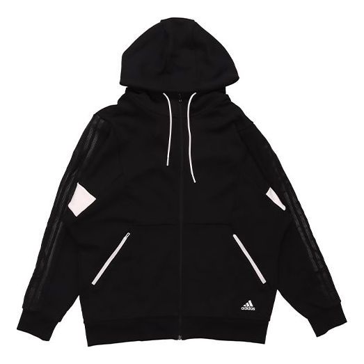 adidas St Kn Block Jkt Sports Training Knit hooded Logo Jacket Black H40195