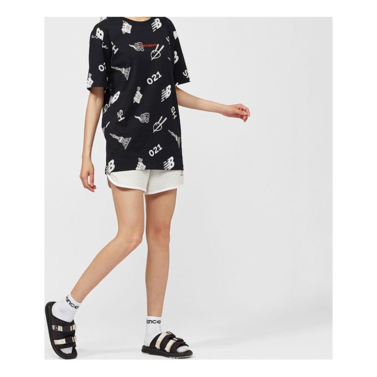 New Balance Printing Short Sleeve Couple Style Black AMT02372-BK