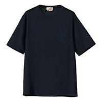 Men's HERMES FW21 Alphabet Pattern Embroidered Round Neck Pullover Short Sleeve Black T-Shirt H167605HA01XXL