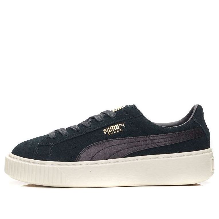 (WMNS) PUMA Suede Platform Satin 'Black White Gold' 365828-05
