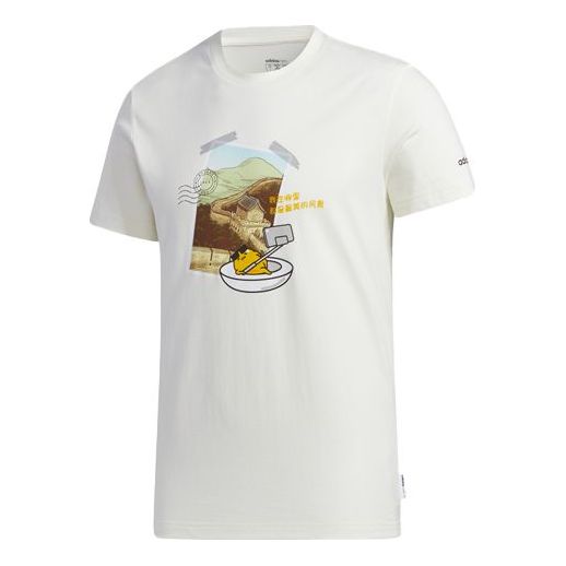 adidas neo x M GDTM Tee Yellow Crossover Printing Round Neck Sports Short Sleeve White GL7241