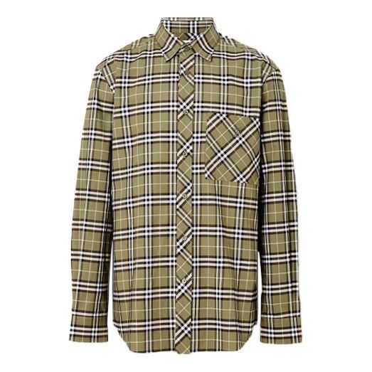 Burberry Check Long Sleeve Shirt Male Green 80175631