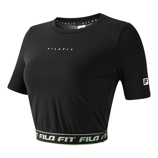 (WMNS) FILA Alphabet Printing Yoga Gym Short Sleeve Top 'Black' A11W121135F-BK