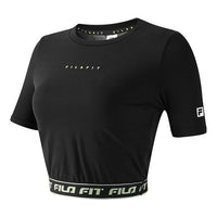 (WMNS) FILA Alphabet Printing Yoga Gym Short Sleeve Top 'Black' A11W121135F-BK