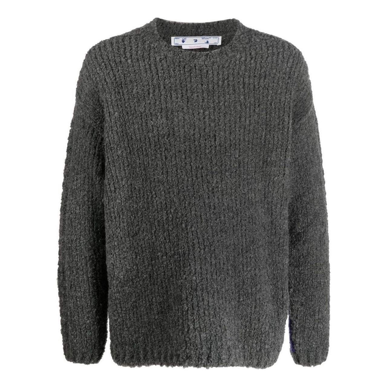 Men's Off-White FW22 Splicing Pattern Ribbed Knit Wool Sweater Black OMHE127F22KNI00108350835