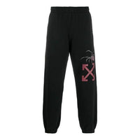 Men's Off-White Logo Spider Pattern Printing Bundle Feet Sports Pants/Trousers/Joggers Black OMCH022S20E300011024