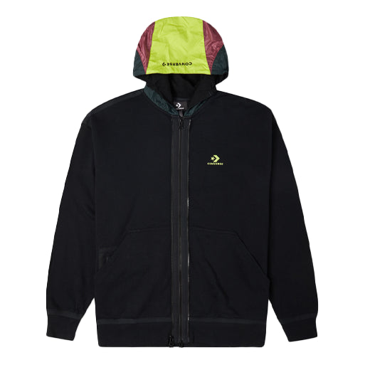 Converse Contrast Color Stitching Zipper Hooded Jacket Couple Style Black 10022614-A03