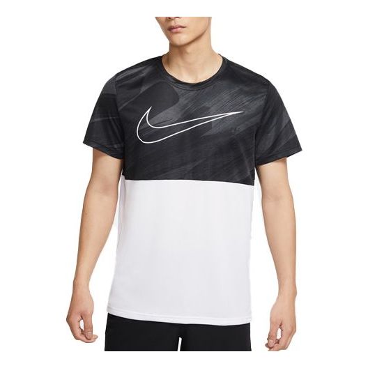 Men's Nike Logo Printing Pullover Round Neck Short Sleeve Black White T-Shirt DD1716-060
