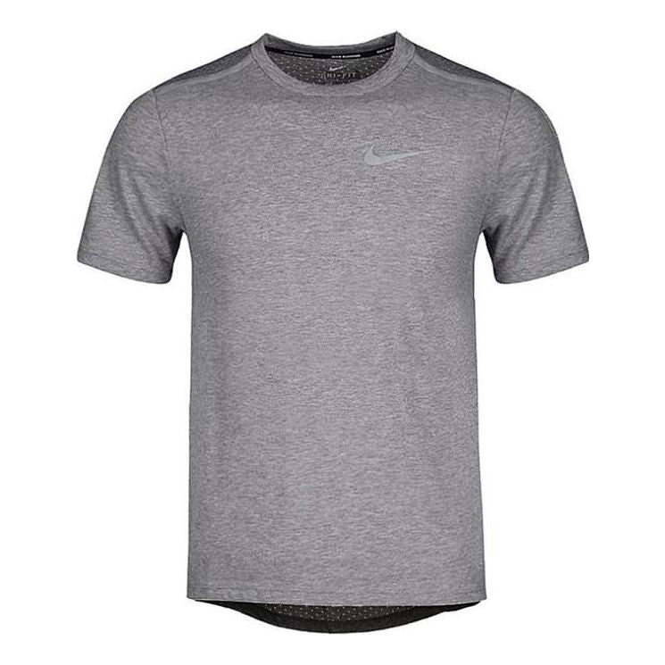 Men's Nike Stripe Logo Printing Running Quick Dry Round Neck Short Sleeve Gray T-Shirt 892814-036