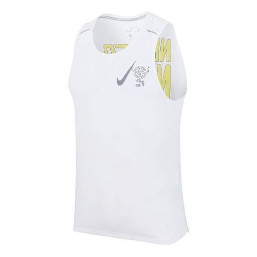 Nike Miler Reflective Letter Quick-dry Running Sports Vest Male White DD1554-100