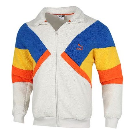 PUMA Retro Block Sherpa Stand Collar Colorblock lamb's wool Casual Jacket Gray 530808-05