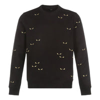 Men's FENDI Small Eye Embroidered Fleece Lined Round Neck Long Sleeves Black FY0178ACNAF0QA1