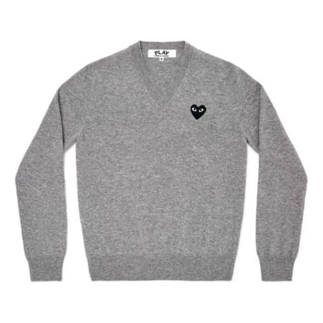 COMME des GARCONS PLAY V-Neck L/S T-shirt Black Emblem 'Grey' AZ-N018-051-2