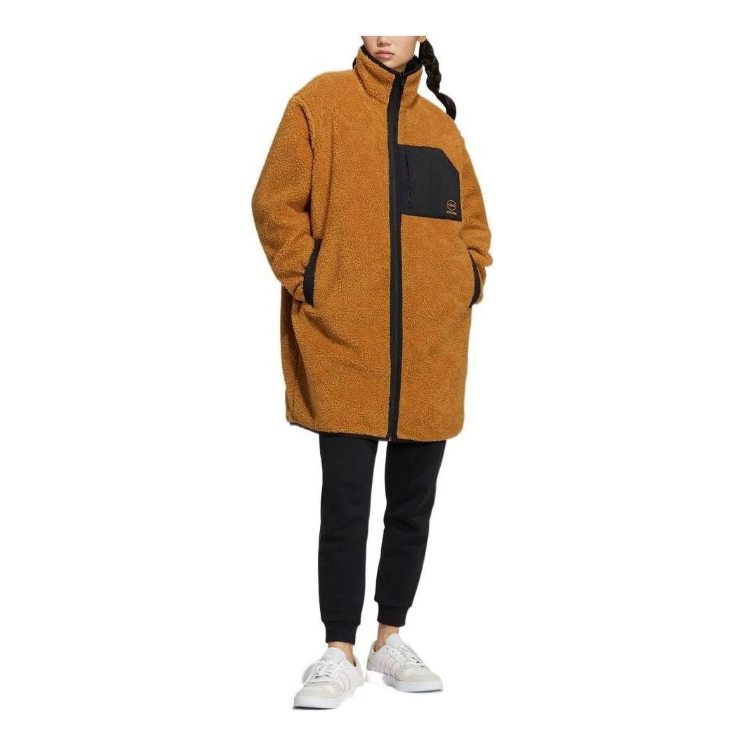 (WMNS) adidas Neo Colorblock Logo Print Stand Collar Cotton Jacket 'Tan Black' HN2448