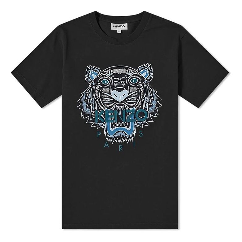 Men's KENZO Tiger Printing Short Sleeve Black FA65TS0204YA-99